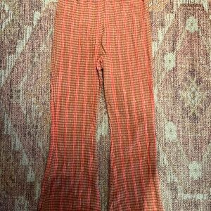 Free People Orange and Pink Plaid Flare Pants